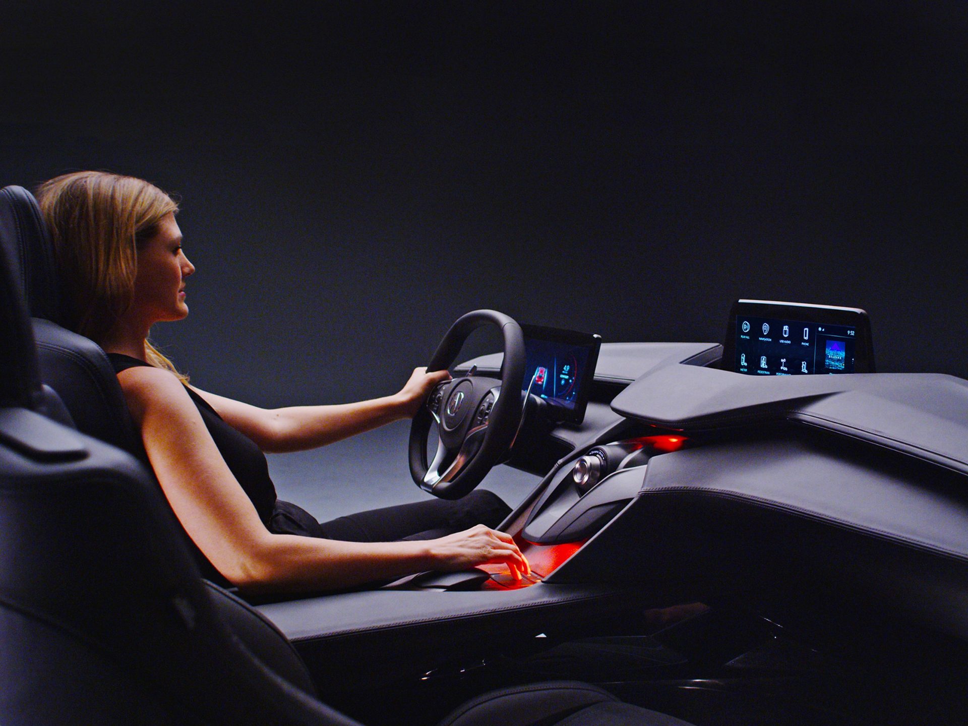 Concept car interior, driver's side, running an early build of the touch-first system