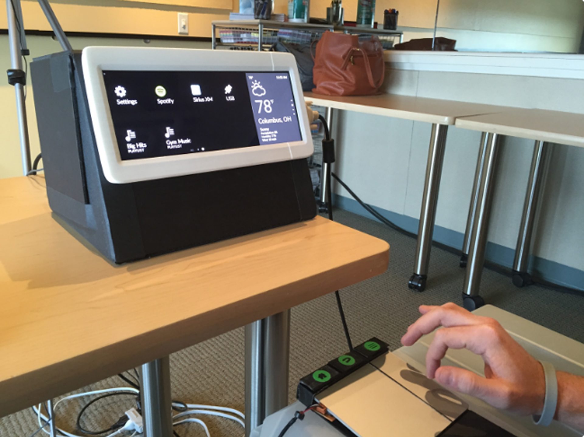 Early touchscreen prototype rig used to test the interaction model