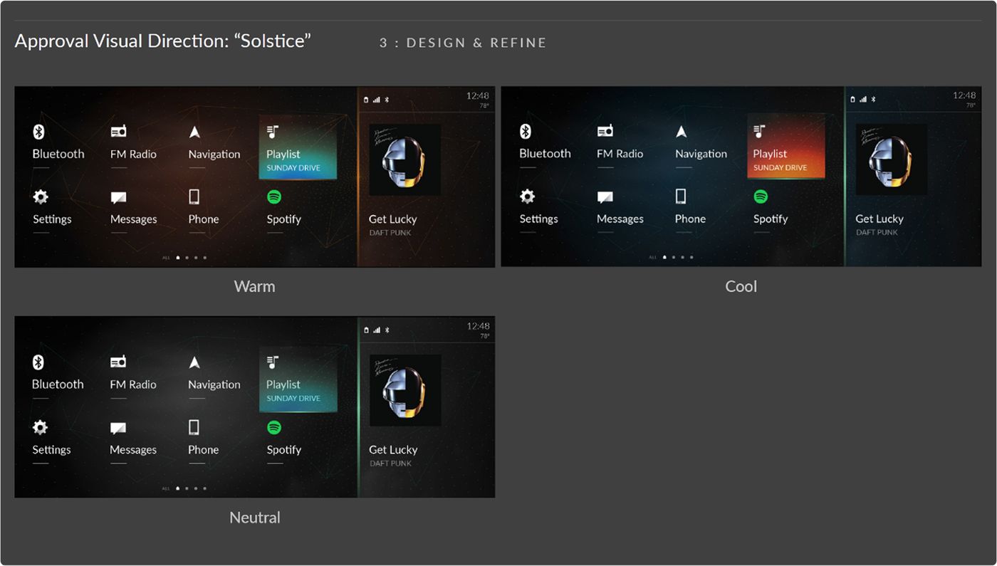 Approved Solstice direction in warm, cool and neutral variants