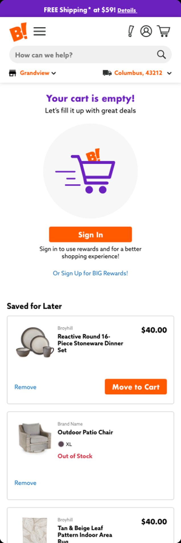 Final empty cart with saved-for-later items