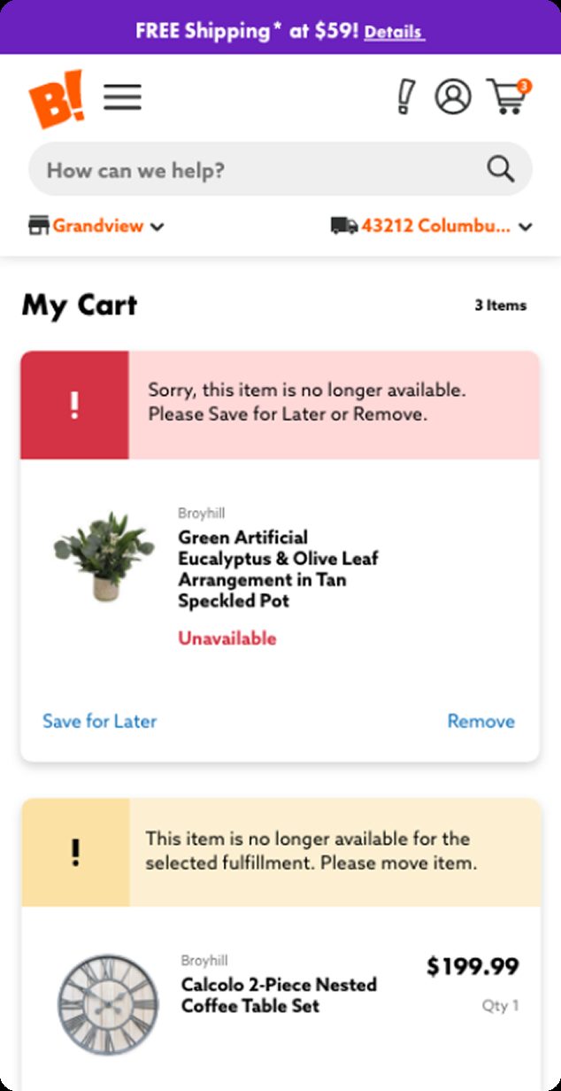 Hi-fidelity cart with item availability alerts