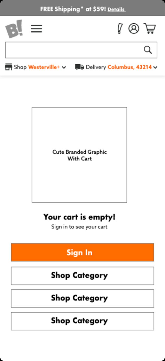 Wireframe of empty cart state with sign-in prompt