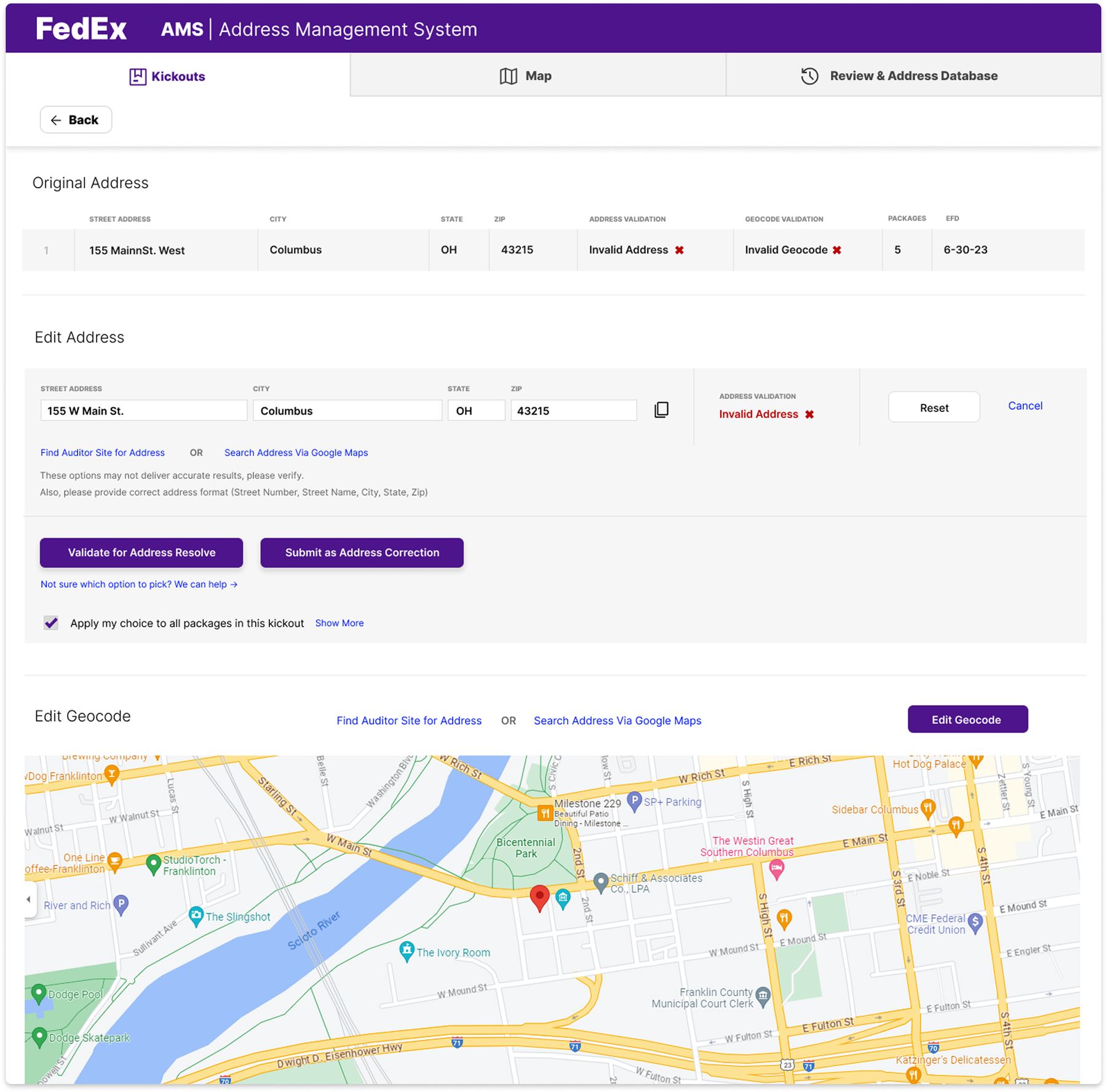 Concept version of the address editing screen