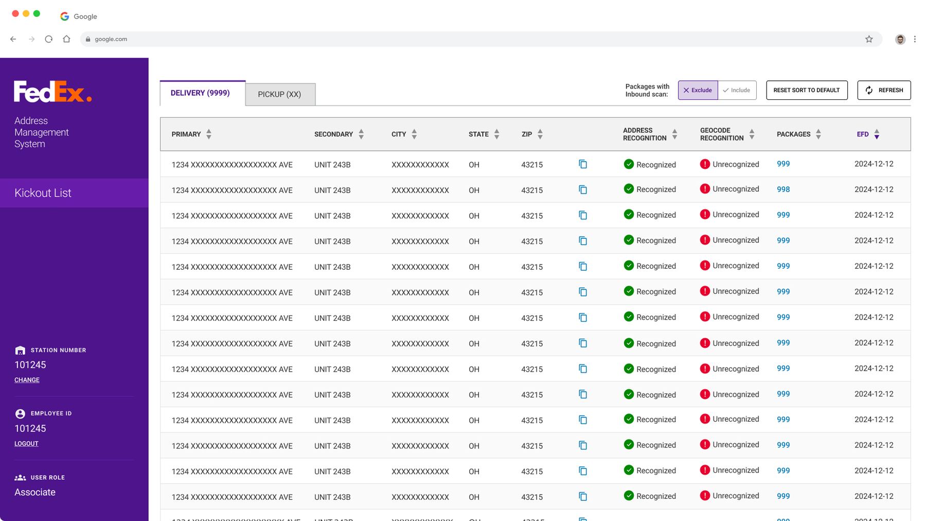 Final AMS kickout package list interface