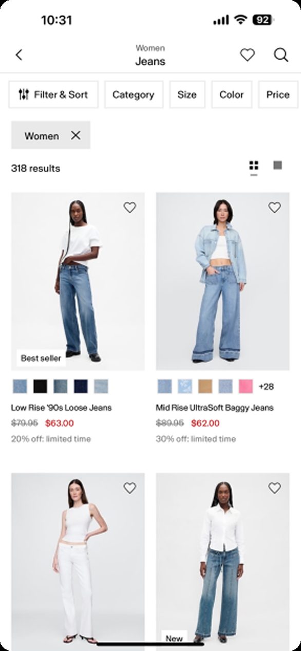 Gap app jeans category page