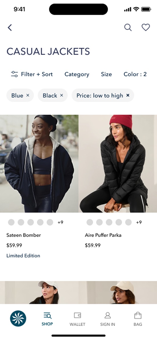 Athleta category screen