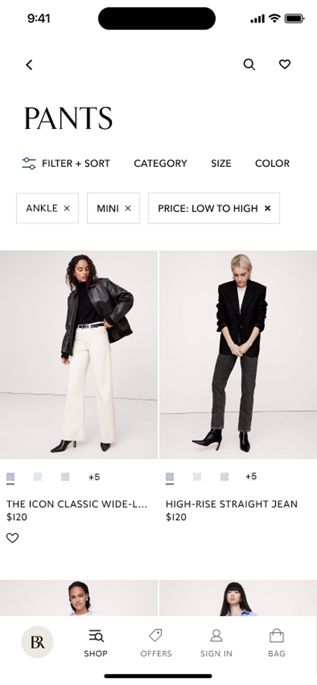 Banana Republic category screen