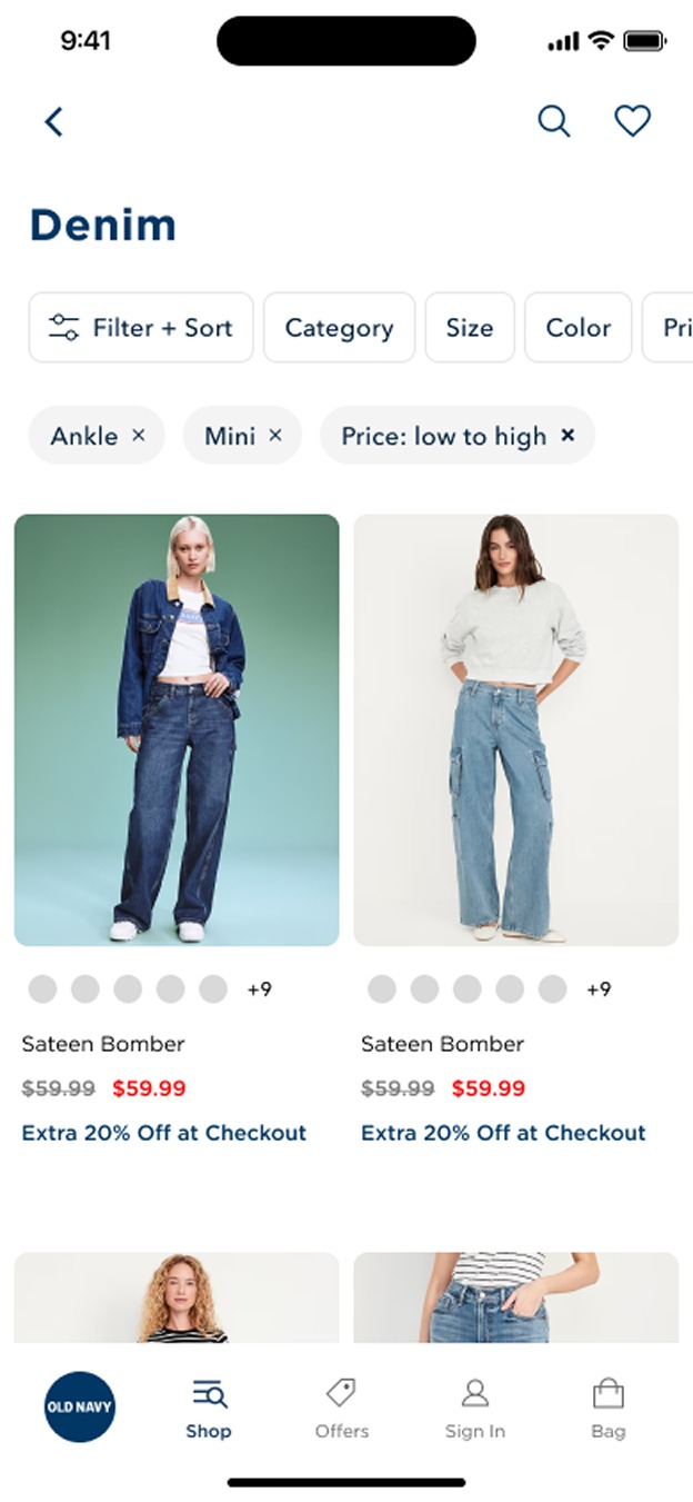 Old Navy category screen