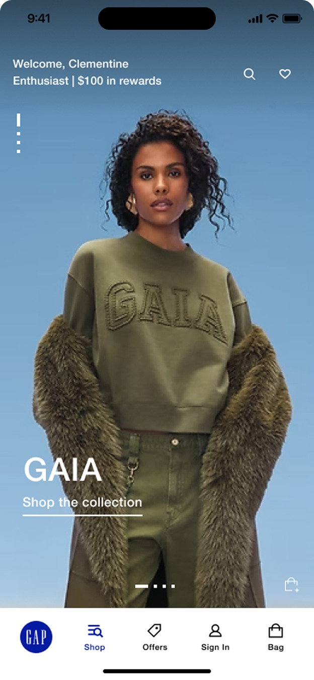 Gap home screen