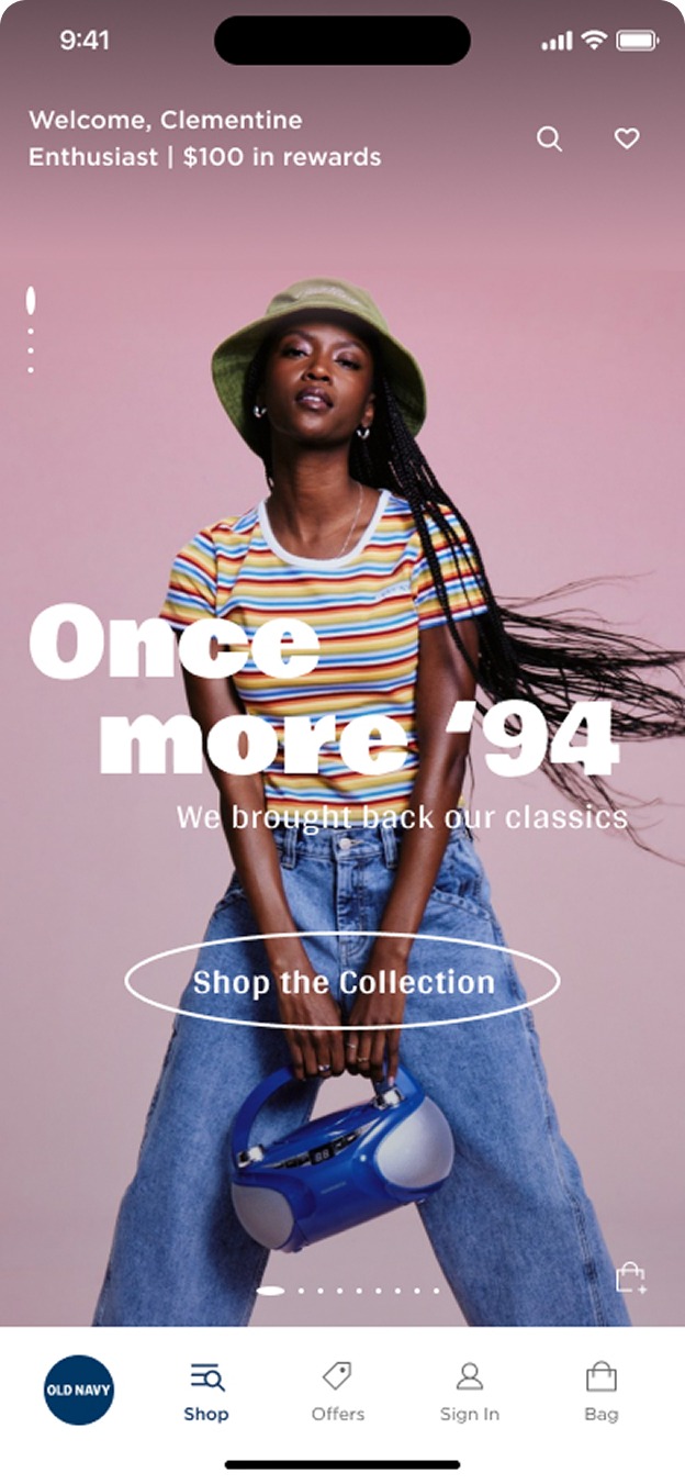 Old Navy home screen