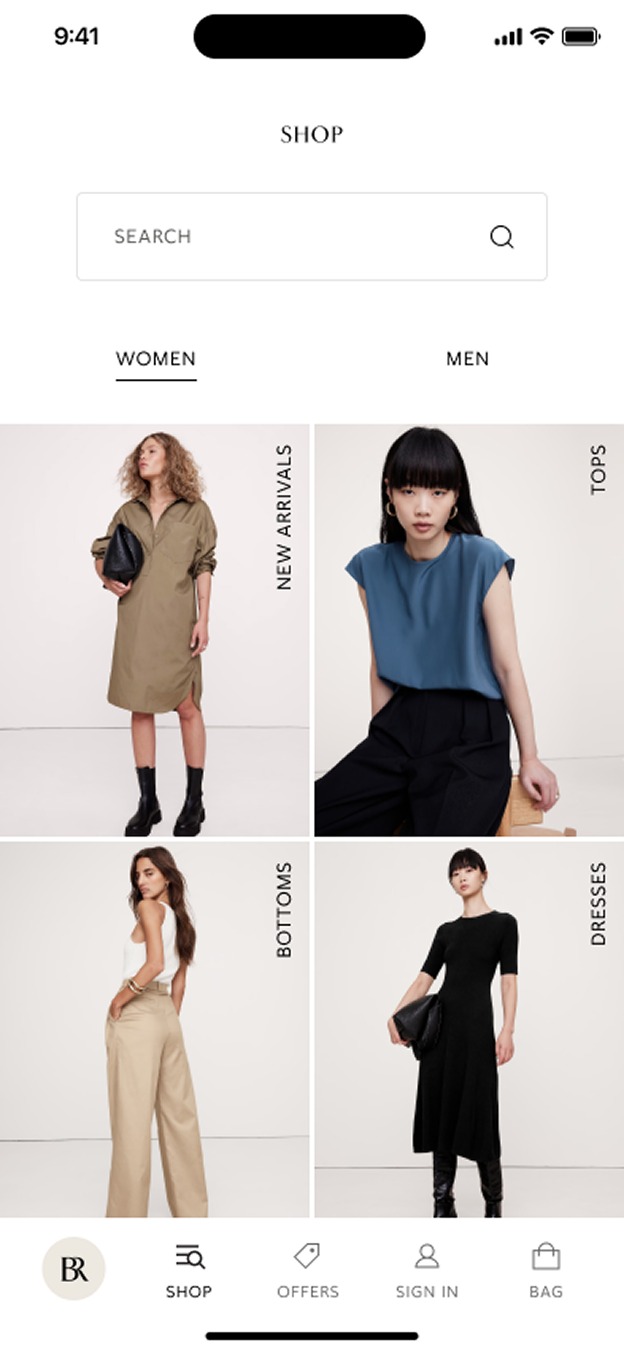 Banana Republic shop screen