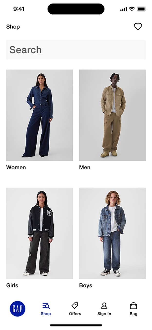 Gap shop screen