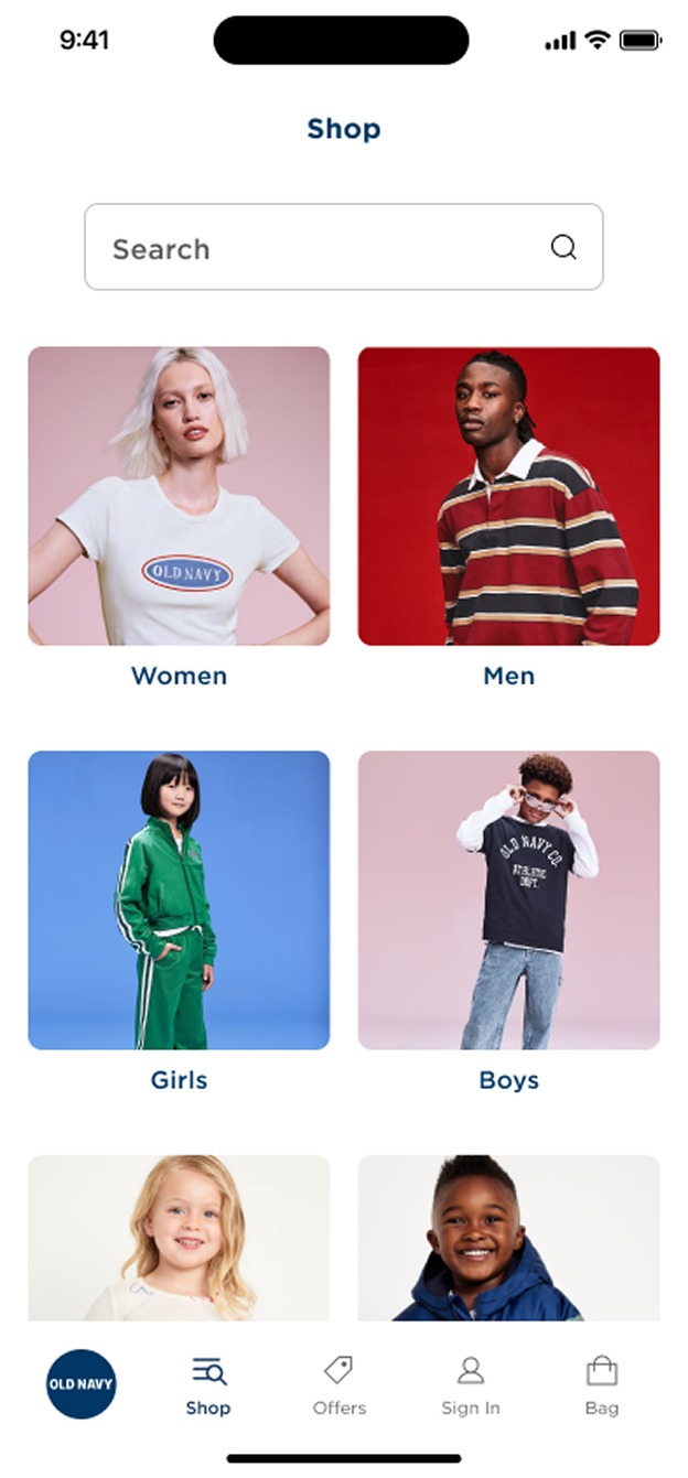 Old Navy shop screen