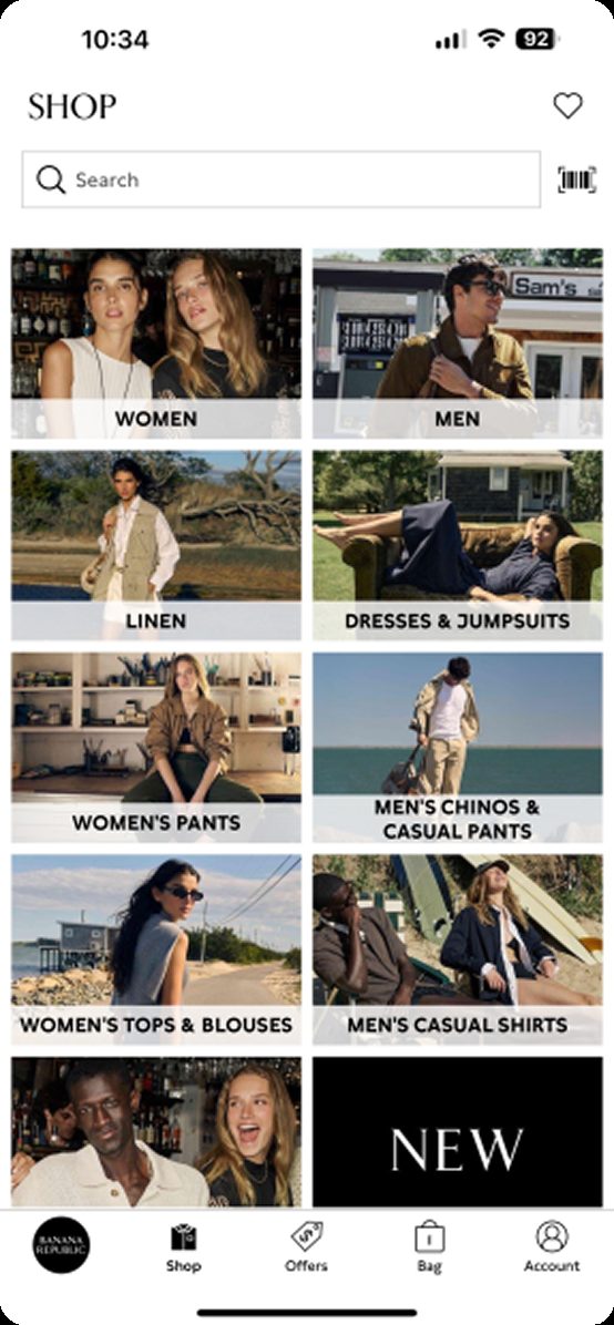 Banana Republic app shop category grid