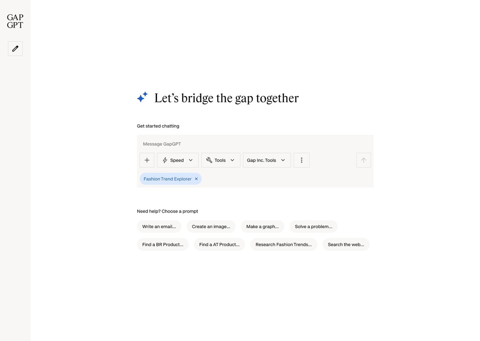 GapGPT composer with the Fashion Trend Explorer agent selected as a chip