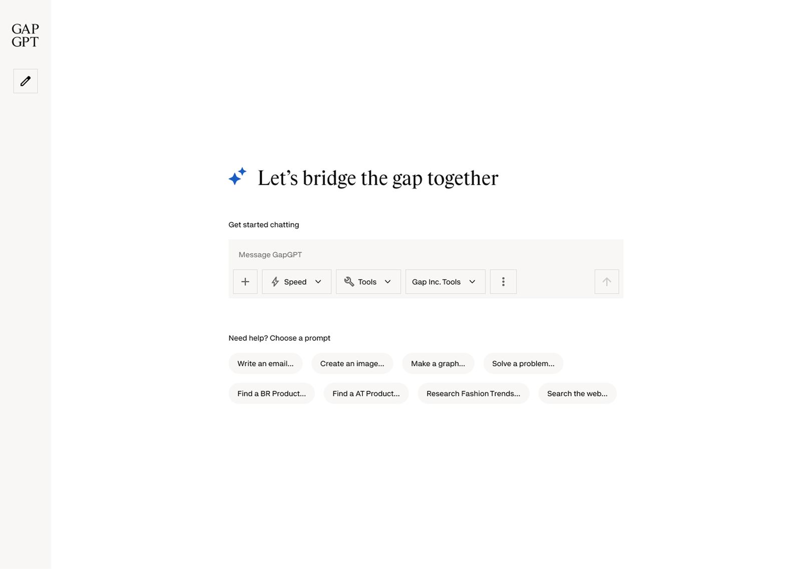 GapGPT home screen showing the empty chat state with prompt starters